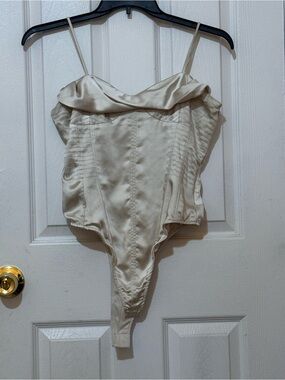 Zara Satin Cream Draped Corset Bodysuit